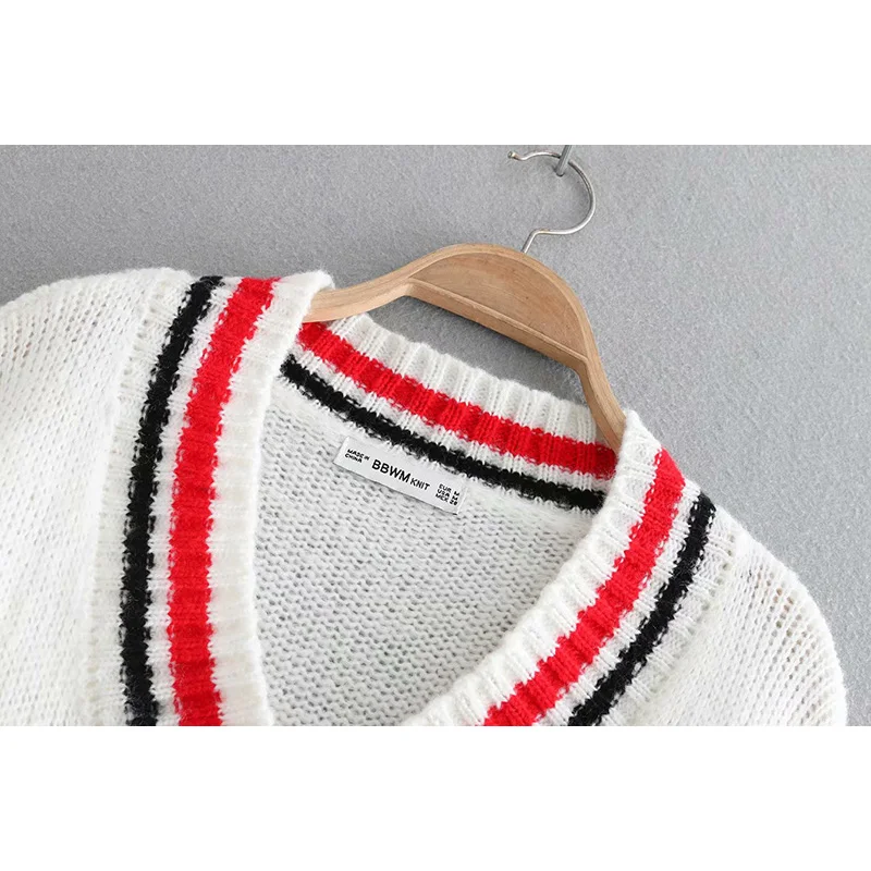 2019 casual women sweater loose knitted v-neck striped long sleeve pullover autumn high street oversize ropa mujer