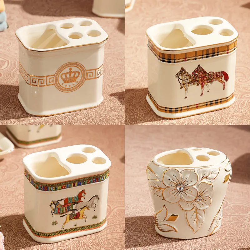 

Ceramic Bathroom Toothbrush Holder/Rack Lover Toothpaste Box Shelf Bath Accessories Storage Organizer European Style Square Type