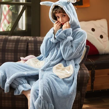 

Hooded Cartoon Pajamas Set Cute Flannel 2PCS Sleepwear Women Winter Sleep Set Female Coral Fleece Pyjamas Suit Loose Home Wear