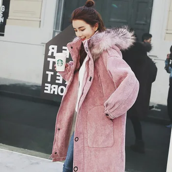 

2020 Winter New Style Cotton Coat Women 's Mid-length Korean -style Loose Thick Cotton -padded Clothes Lambs Wool Corduroy Coat