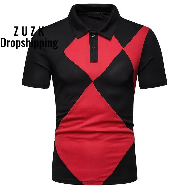 

DropshippingNew summer men's diamond shaped color matching short-sleeved T shirt