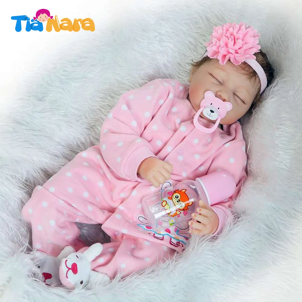

55cm Sleeping Reborn Baby Doll Girl Newborn Gift Toy Silicone Vinyl Cotton Body Pink Outfit