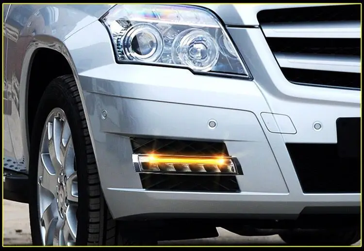 Автомобильный мигающий для Mercedes Benz GLK 300 GLK 350 GLK 500 2008-2012 желтый сигнал Trun светодиодный DRL Дневной ходовой светильник противотуманная фара