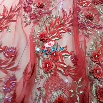 

High-end heavy work hand-embroidered French tulle African Nigeria lace fabric designer DIY ladies high-end party evening dress