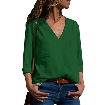 

New Women's Shirt 2019 Autumn V-neck Ladies Shirt Boyfriend Sexy Loose Long-sleeved Shirt Plus Size