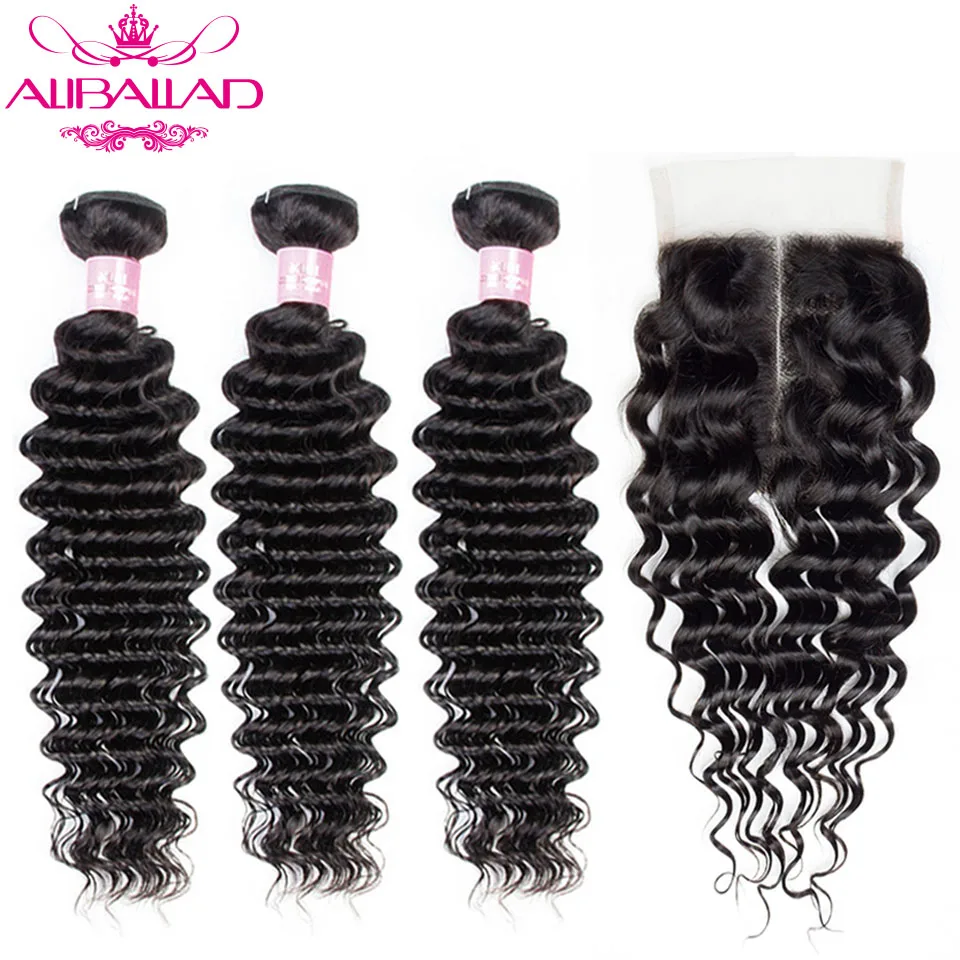 

Brazilian Deep Wave Bundles With Closure 5x5 Human Hair 3 Bundles With Closure Non-Remy Hair Weave Bundles & Closure Aliballad