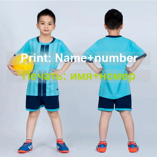 Детские футбольные майки, Футбольная форма для мальчиков, Футбольная форма, комплект для девочек, Футбольная форма на заказ, спортивная одежда, рубашка и шорты, синий, зеленый - Цвет: Blue name number
