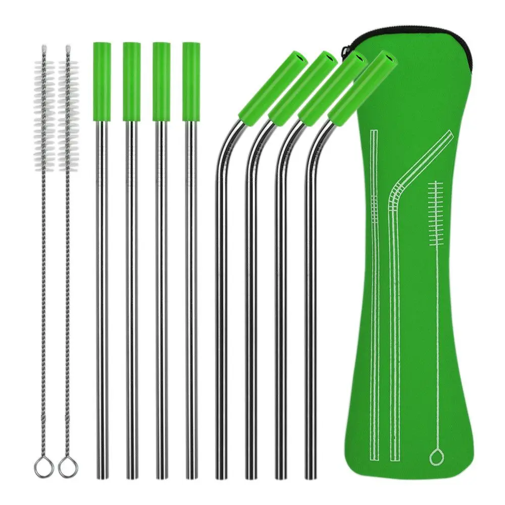 

8pcs Reusable Metal Drinking Straws 6mm Straight Bent Drinks Straw with Cleaning Brush Drink Pearl Milkshake Bubble Tea Straw