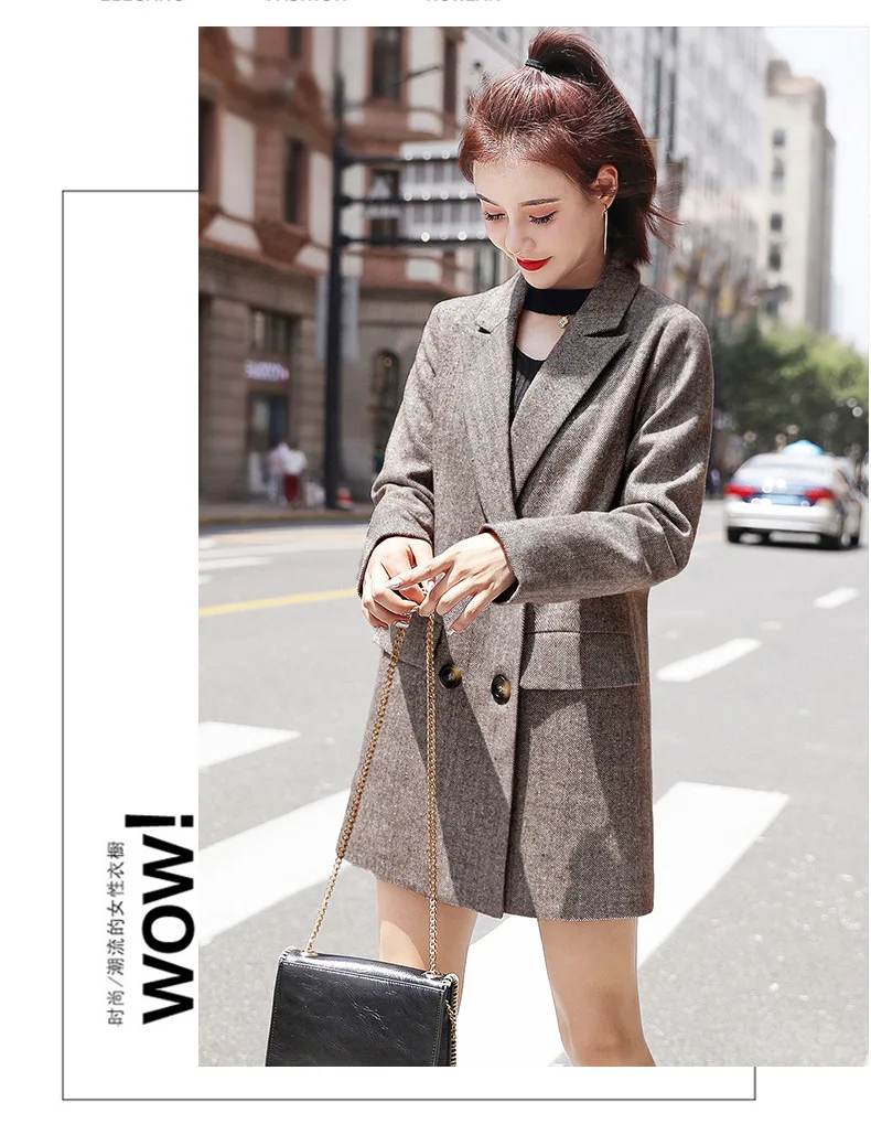 Double Breasted Olo Collar Mid-length Straight-Cut Autumn Clothing New Style Fashion Coat