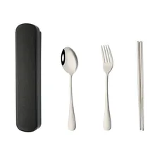 Портативная посуда из нержавеющей стали 304, набор из трех предметов, ложка и вилка, палочки для еды, для путешествий, для студентов, подарочный набор посуды