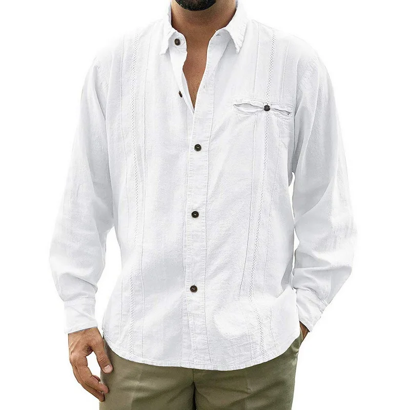 HEFLASHOR деловая Мужская свободная льняная рубашка Повседневная рубашка на пуговицах Повседневная рубашка Однотонная рубашка с длинными рукавами большие размеры, S-3XL Топ - Цвет: White