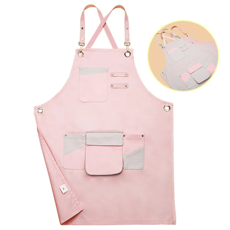 2019 Pink Canvas Apron for women Waitstaff Barista Bartender Baker Bistro Pastry Catering Florist Painter Artist Work Wear logo