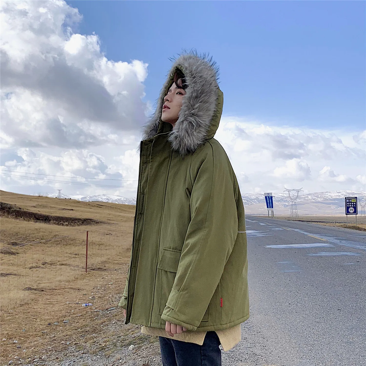 

Thick Cotton Padded Puffer Jacket for Men Winter Clothes Plus Size Parka with Fur Collar Hood Japan Harajuku Warm Coat Under 0Â°c