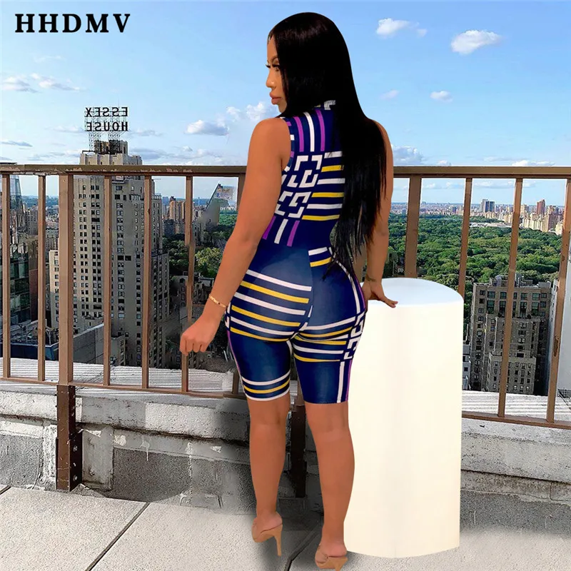 HHDMV YH5077 летние женские новые модные сексуальные пляжные стиль без рукавов на молнии печатные плотные фиолетовые комбинезоны, короткие брюки