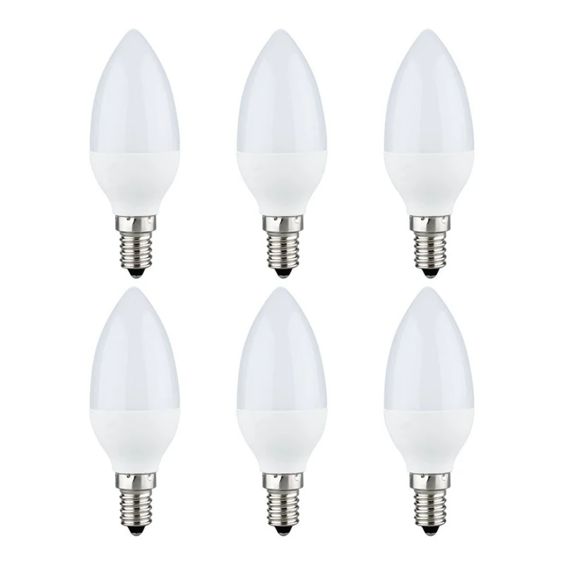 

6pcs LED Lamps Candle Light Bulbs Candlesticks 2700K AC220-240V, E14 470LM 3W Cool White