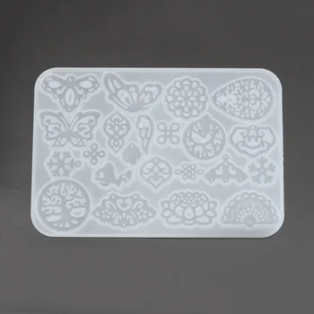 

White Flower Butterfly Pattern Rectangular Crystal Epoxy Mold Silicone Soft Mold About 14.3x9.9cm , 1 piece
