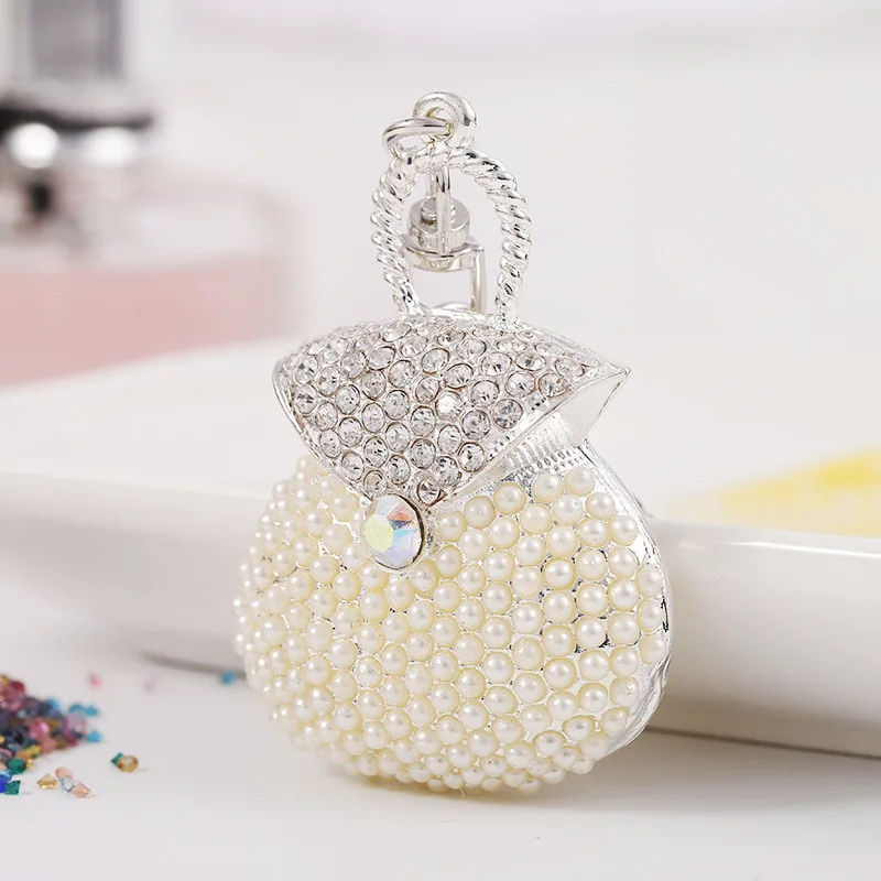 Pearl Handbag Alloy Key Ring Man-made Diamond Car Key Ring Men And Women Small Gifts Handbag Pendant Decoration