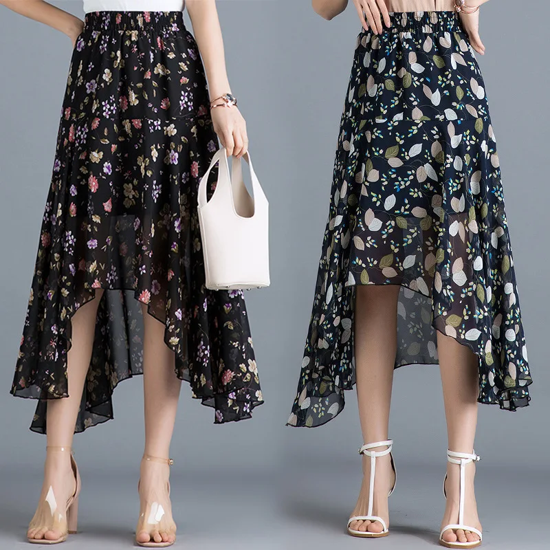 

Shanghai New Europe Sang 2020 Summer Irregular Hem Elastic Waist Floral-Print