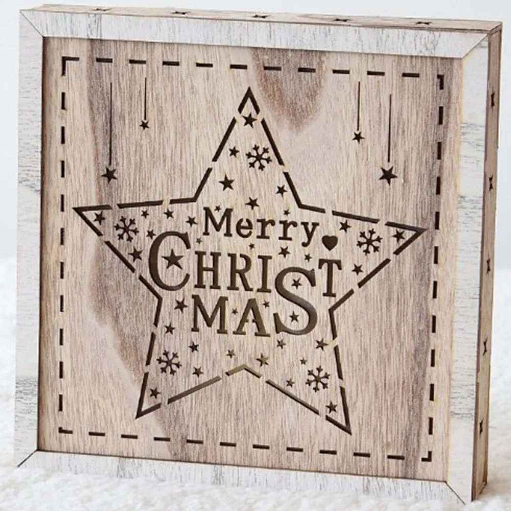 Desktop Ornaments Creative Christmas Wooden Hollow Light Ornaments Pendants Light Box Small Night Light Box Window Home Decors