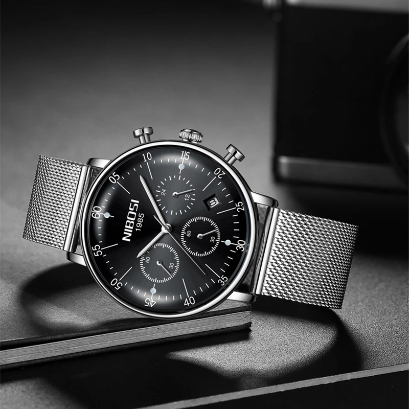 Часы наручные NIBOSI Мужские кварцевые брендовые Роскошные ультратонкие
