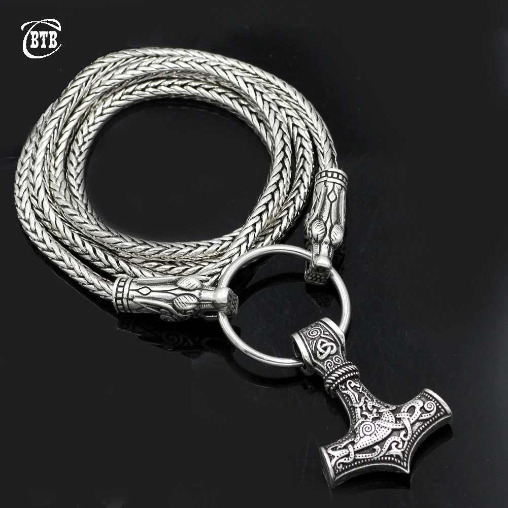 Мужской браслет из нержавеющей стали Viking Волчья Голова с Тора молот Мьёльнир