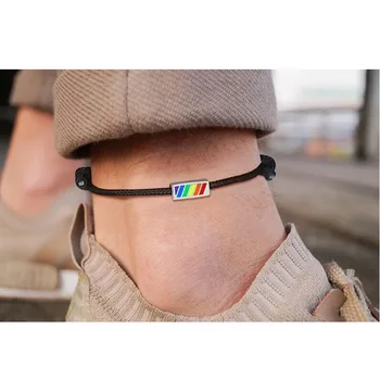 

RAINBOW ANKLET FOR MEN CHARM AND BLACK CORD GIFT FOR HIM MEN'S WATERPROOF ANKLE BRACELET