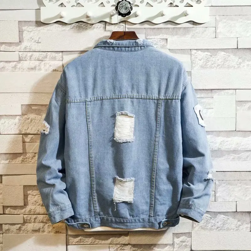 

Jeans Coat Men's Spring And Autumn Loose-Fit with Holes Korean-style Trend 2019 New Style Students Jacket Men Cowboy Clothes
