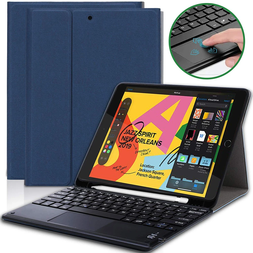 

For iPad 10.2 Inch 2019 American Touch Bluetooth Keyboard Tablet Case With PU Leather Protective Cover