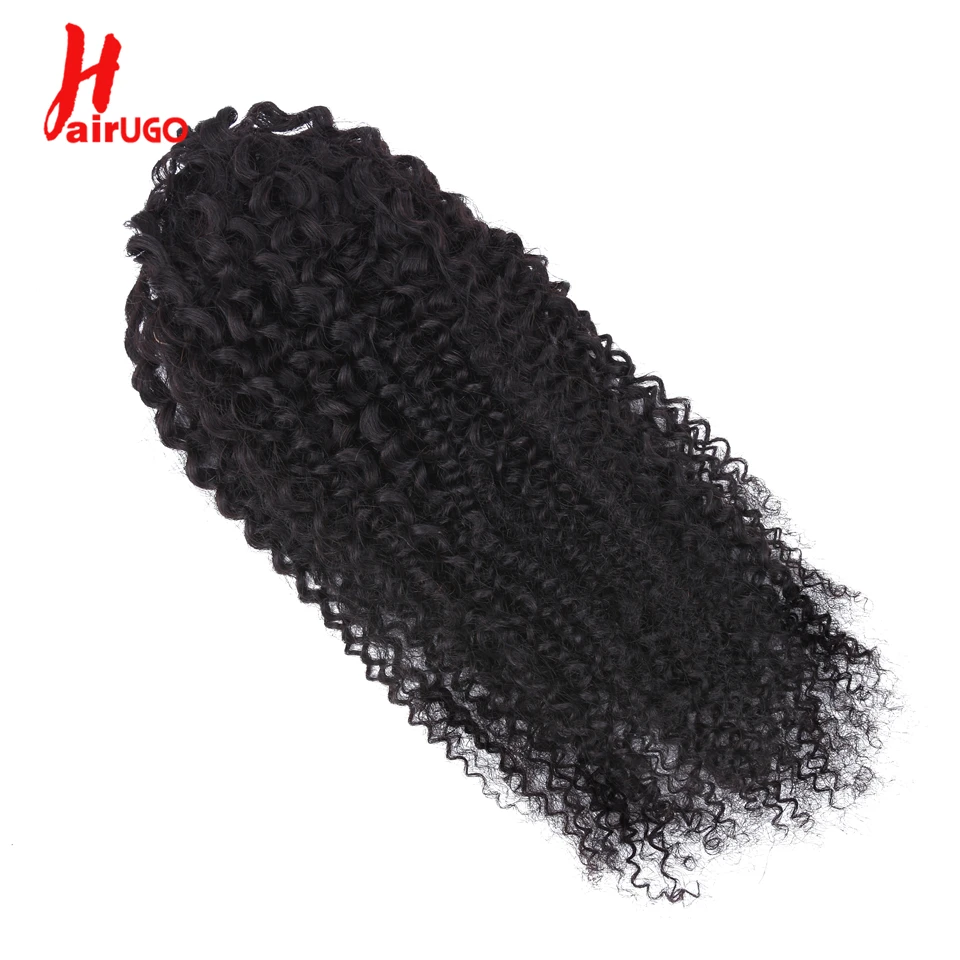 HairUGo глубокий кудрявый конский хвост 100% человеческие волосы на шнурке с зажимами