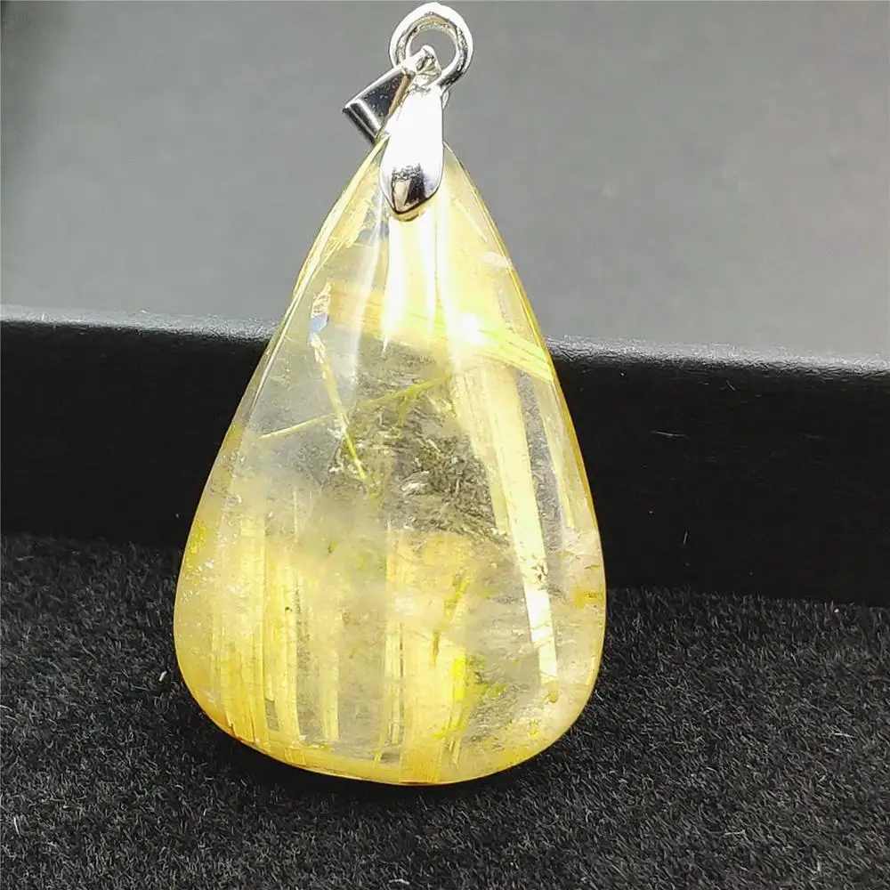 

Top Natural Gold Rutilated Quartz Pendant Water Drop Wealthy Stone Gemstone Reiki Gift 29x20x10mm Crystal Pendant AAAAAA