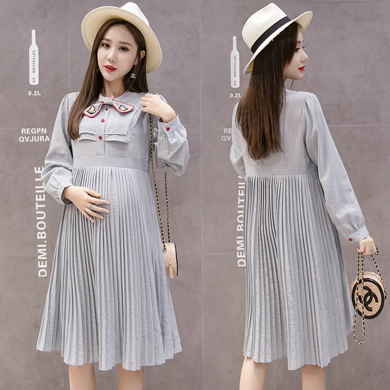 

Pregnant Women Dress Autumn And Winter 2019 New Style Loose-Fit Mid-length Long Sleeve chen yi qun Children Maternity Clothes Au