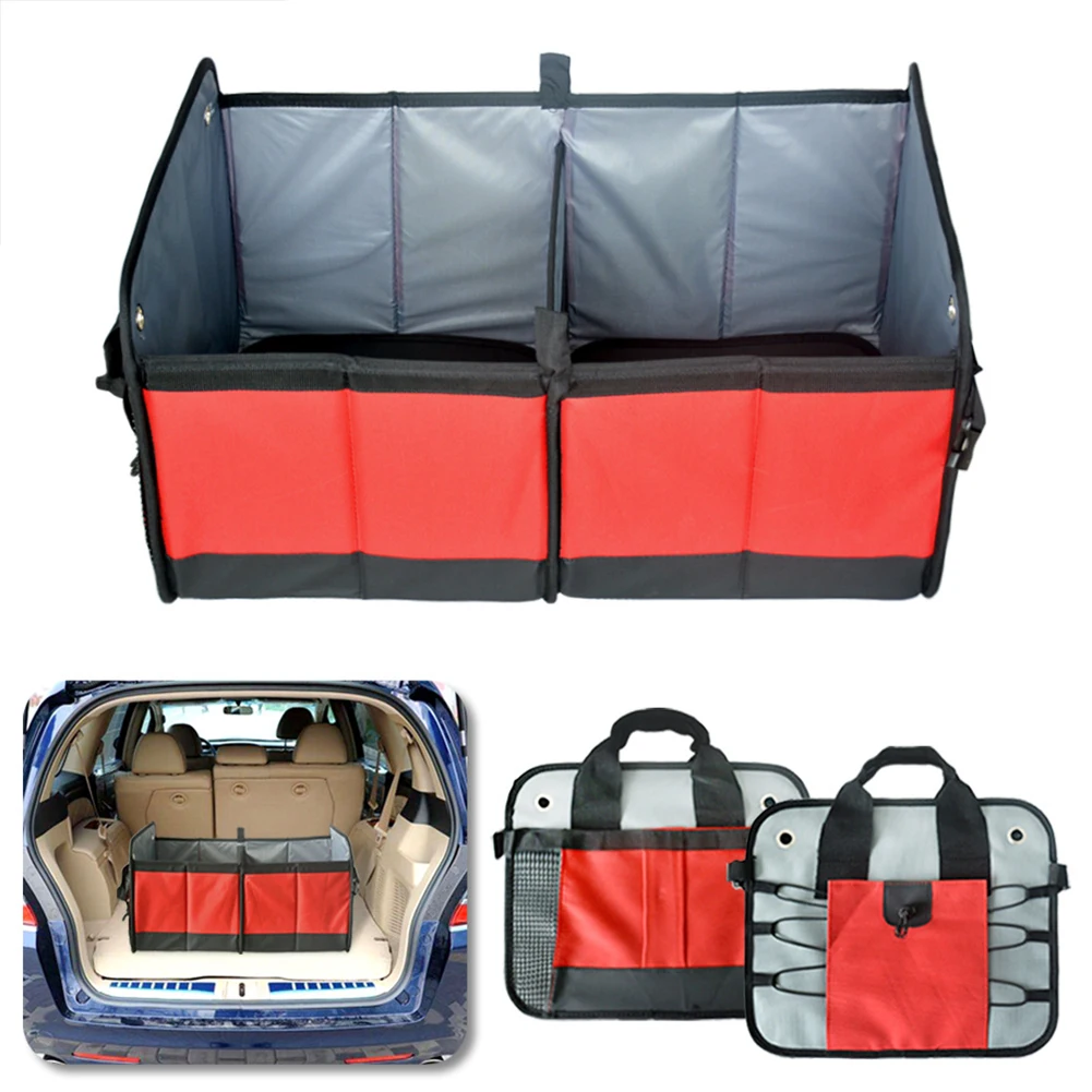 

Car Trunk Bag Compartment Utility Tool Foldable Boot Organizer Tidy Box Large Pickup Anti Slip With Tie Straps SUV Food Stuff