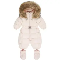 Зимний теплый зимний комбинезон для маленьких мальчиков и девочек, белая верхняя одежда на утином пуху, одежда для малышей 0-3 лет, Детская