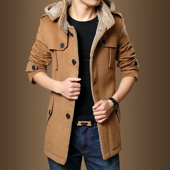 

Trench Coats Men 2020 Winter Fashion Men Thick Jackets Fleece Slim Fit Hooded Trench Coat Long Casual Jackets Men Plus Size