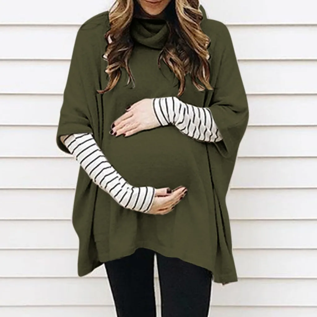 Топы в полоску с высоким воротником и длинными рукавами для беременных и мам; пуловер; Прямая доставка