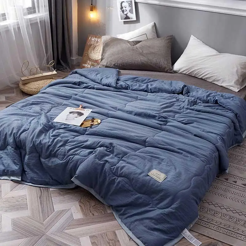 

28Summer Cotton Blend Quilt Quilted Solid Colors Soft Breathable Air Condition Quilts Cozy Single Double People Coverlet Bedding