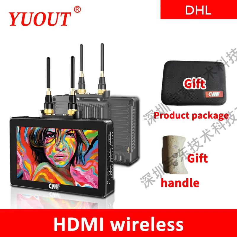 CVW Swift Z 무선 비디오 전송 시스템 HDMI HD 이미지 송신기 수신기, 스마트 폰 DSLR 용 5.5 인치 모니터 포함