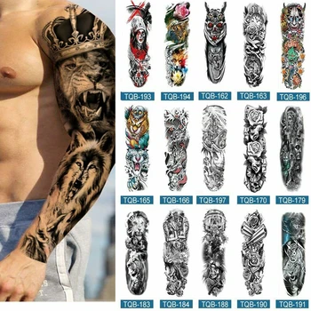 14 Design wysokie oparcie rękaw tatuaż korona lew wilk róża czaszka wodoodporna tymczasowa naklejka tatuaż tatuaże do ciała fałszywy tatuaż kobiety mężczyźni tanie i dobre opinie COMBO CN (pochodzenie) YJ57030 Zmywalny tatuaż