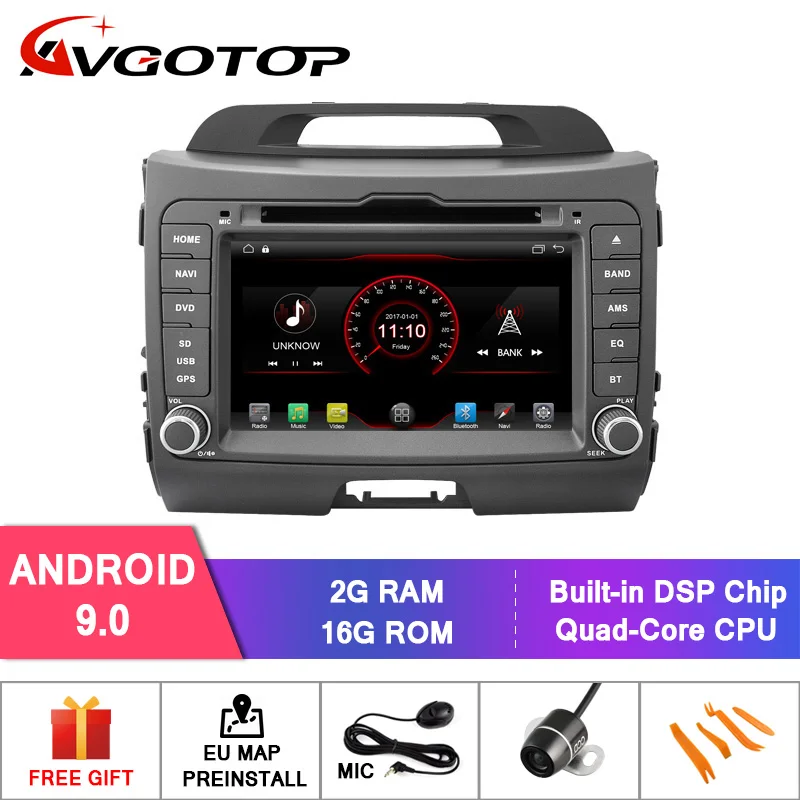 

AVGOTOP Android 9 WINCE Bluetooth GPS Car Radio DVD Player for KIA SPORTAGE 2011 2012 2G 16G MP3 MP4 Vehicle Multimedia