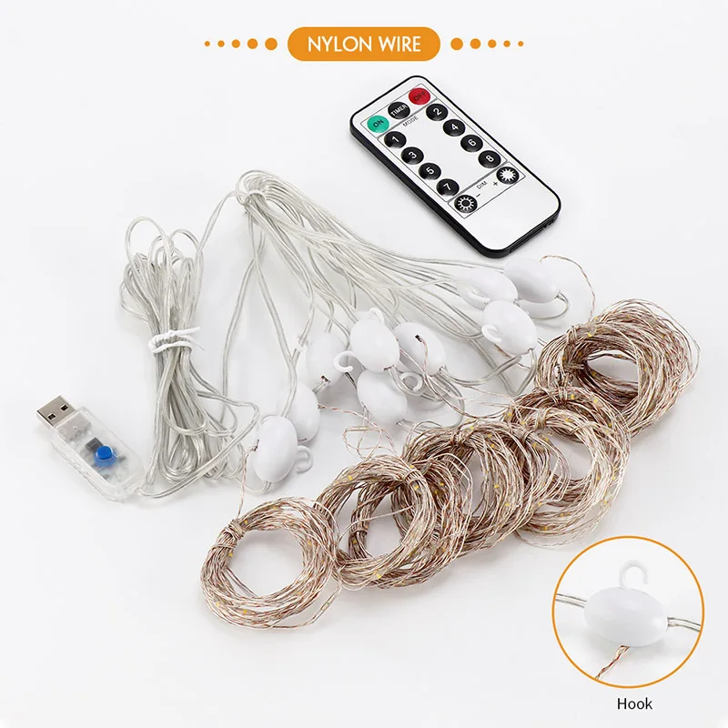 Nylon Wire 3x3 м светодиодный Сказочный светильник на Рождество 300 светодиодный s Свадебная вечеринка Сказочный медный нейлоновый струнный светильник s дистанционное управление занавеска декор для патио - Испускаемый цвет: Nylon Wire