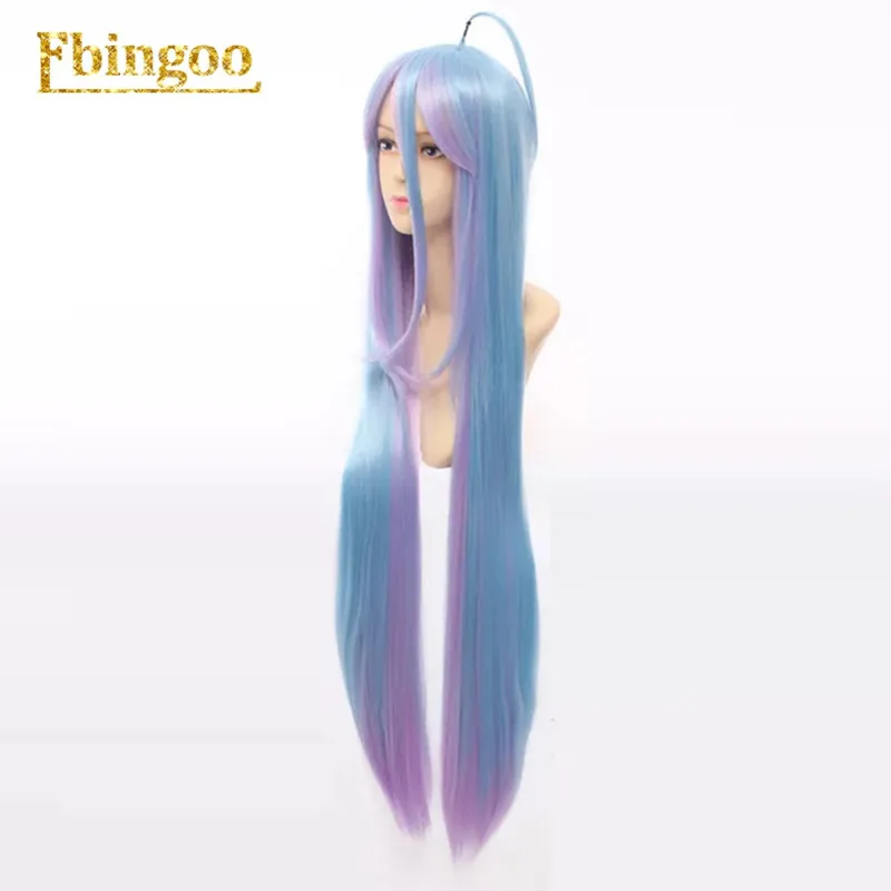 Ebingoo Hair cap+ No Game No Life Shiro натуральный длинный прямой 2 тона синий фиолетовый микс Синтетический Косплей парик для Хэллоуина