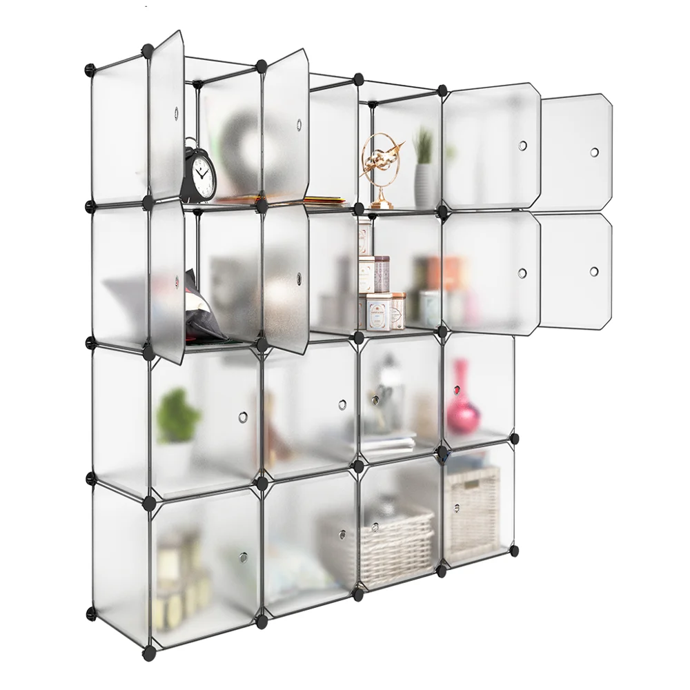 LANGRIA 16 Cube DIY Modular Storage Closet Plastic Cube Mutiluse Oragnizer Storage Wardrobes Closet Cabinet Bedroom Living Room