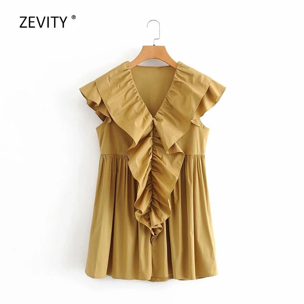 New 2020 women V Neck Cascading ruffle Solid Poplin dress female Butterfly sleeve casual pleats vestido chic mini dresses DS3915 New 2020 women V Neck Cascading ruffle Solid Poplin dress female Butterfly sleeve casual pleats vestido chic mini dresses DS3915
