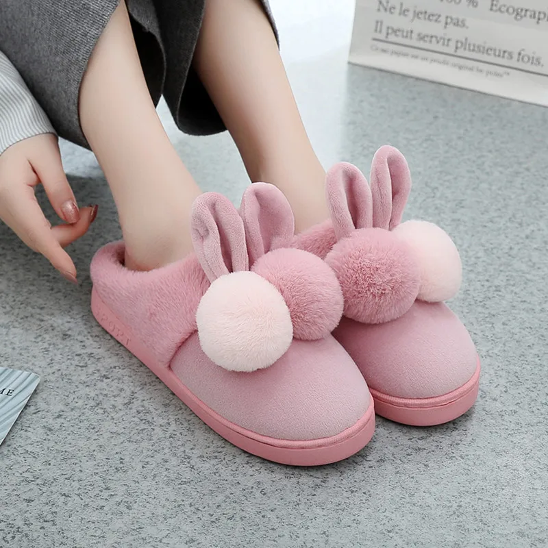 Women Cotton Sheep Lovers Home Slippers Cute Cartoon Ears Slippers Winter Home Floor Soft Slippers Female Shoes