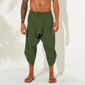 

Large Size Trousers Cotton Linen Mens Pants Summer Male Casual Calf-Length Pants 2020 Big Pocket Baggy Pants Trousers