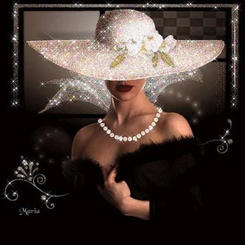 

Full Drill Square 5D DIY Diamond Painting Kits "Lady In Black Dress And White Hat" Embroidery Cross Stitch Mosaic Arts
