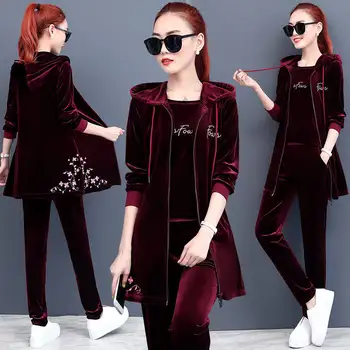 

Spring&Autumn Three Pieces Set Hoodie Top T-shirt And Pant Tracksuit Women Set Elastic Waist Leisure 3 Piece Set Women Outfits