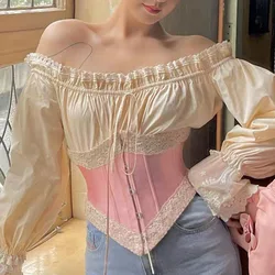 Women Gothic Corset Top Curve Shaper Modeling Strap Slimming Waist Belt Lace Corset Female Lace Up Waistband Abdomen Belt