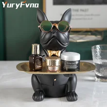 YuryFvna Bulldog Sculpture Table Decoration Multifunction Desk Storage Statue Decorative Coin Bank Home Room Decor Figurine