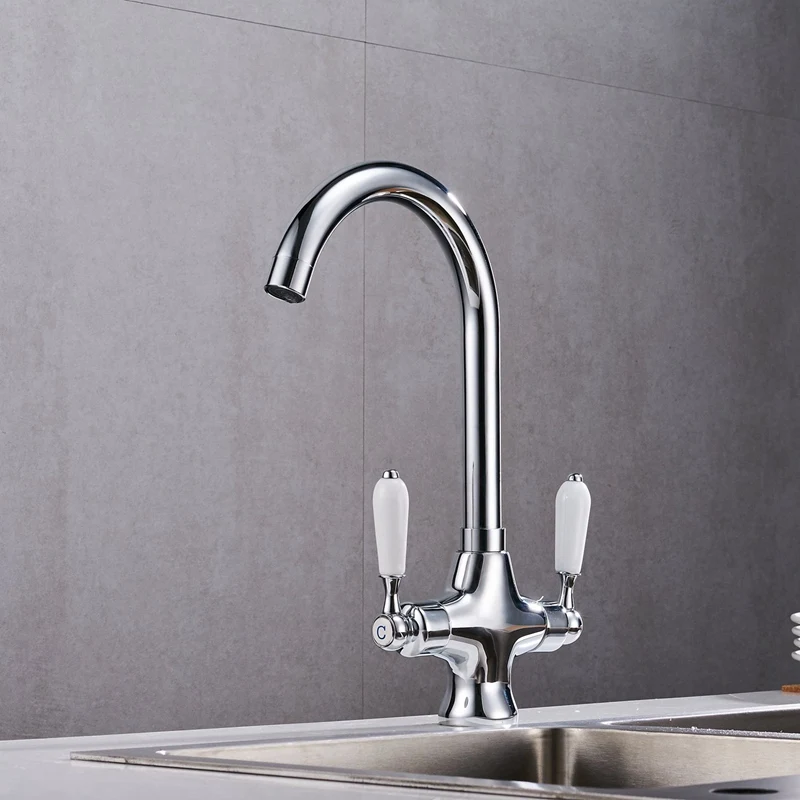  Promotion Double Handle Faucet Sink Brushed Steel Sink Kitchen Faucet Silvery Metal - 4000590140111